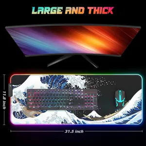 Custom Large Wave RGB Gaming Mouse Pad Extended Anti-Slip Rubber Base LED Mousepad