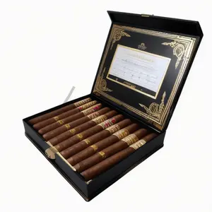 Custom Gold Foil Black Book Shaped Cigar Paper Boxes Gift Luxury Display Empty Magnetic Humidor Cigar Box