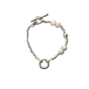 Yinruitai S925 Sterling <b>Silver</b> Natural Pearl Bracelet With <b>Silver</b> <b>Bead</b> Ot Clasp Geometric Design Everyday Wear - Product Image 5