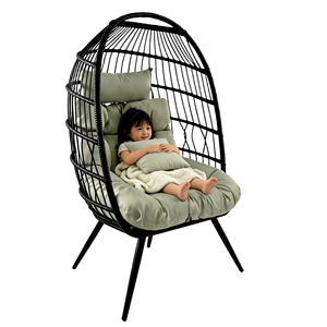 Fauteuil œuf en rotin PE moderne en forme de <span class=keywords><strong>cocon</strong></span>, fauteuil de salon intérieur/extérieur, fauteuil panier de patio - Product Image 1