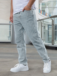 <span class=keywords><strong>Jeans</strong></span> di colore chiaro da uomo nuovi pantaloni <span class=keywords><strong>lunghi</strong></span> Casual stile americano primavera autunno largo largo - Product Image 3