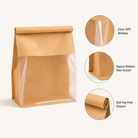 Sacs à pain en papier avec fenêtre, barrière anti-humidité et fermeture à lien métallique, pour congélation, pour pain au levain, pain de mie, pain de blé, pour une fraîcheur prolongée
