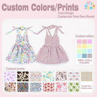 Robe d'extérieur quotidienne pour tout-petits en coton tissé doux et léger, rose, avec bretelles à nœud auto-fixant, doubles poches et ourlet en dentelle