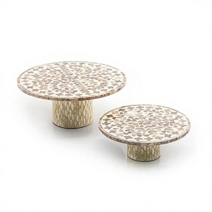 <b>Set</b> Of 2 Wood And MOP Dessert Cake Stand With Greatest Quality Round Shape Chocolates Stand At <b>Cheap</b> Price - Product Image 1