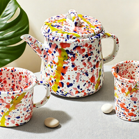 Assiettes, bols, tasses à lait, bols à salade et à yaourt, plateaux de service et ensembles de vaisselle en émail, faits main, à effet éclaboussures de peinture, pour la maison