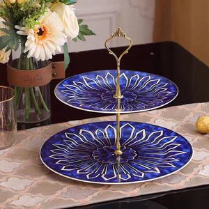 Soporte de Porcelana de 2 Niveles con Placa Dorada Metálica para Pastel de Bodas, Plato para Frutas - Product Image 4