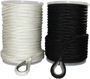 Corda de âncora de nylon com linha de âncora trançada dupla branca/preta para marinha