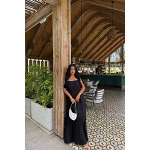 Black <b>Strapless</b> Halter Neck Long <b>Dress</b> Vintage Floral Spandex with Zipper Decor Empire Waistline Romantic Sweet <b>Summer</b> Style - Product Image 5