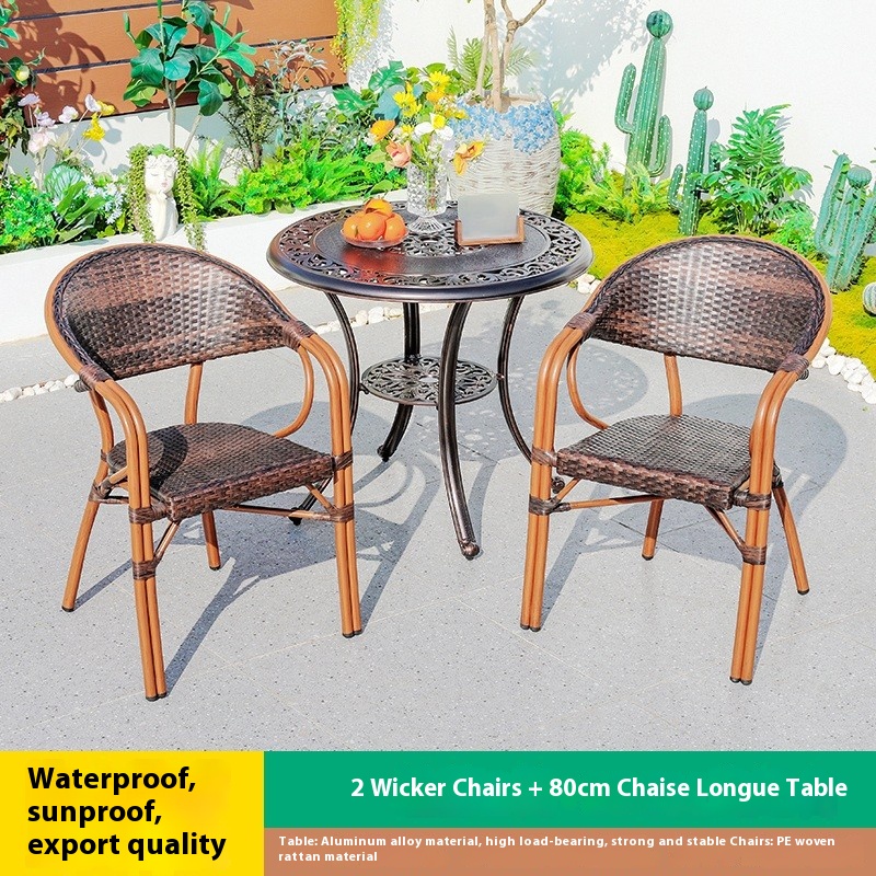 Mesa de concubina imperial de ratán con 2 sillas de 80 cm.