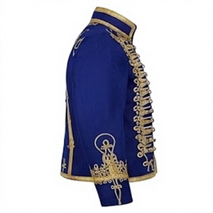 เสื้อแจ็คเก็ตผู้ชายปักลายสีน้ำเงิน ลายตัวอักษรสีทอง แขนเสื้อปกติ ทรงพอดีตัว สไตล์เครื่องแบบ - Product Image 5
