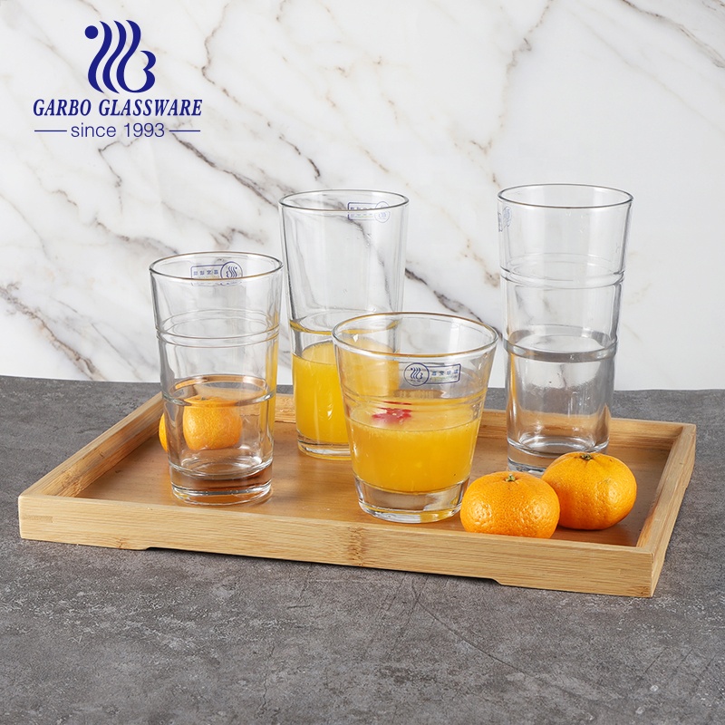 Europe supermarket classic style highball glass cup bamboo joint engraving design glass tumbler series with 4 sizes mass produce