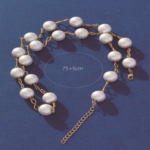 Faux Pearl <b>Necklace</b> White Resin Beaded <b>Long</b> Chain Women's Everyday Wear Geometric Design XL-00012 - Product Image 2