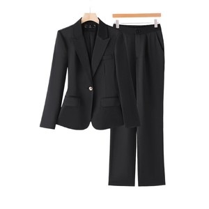 Women's Gray Blue Long Sleeve <b>Blazer</b> And Trousers Suit <b>Set</b> Formal Anti Wrinkle For Commute Autumn Winter - Product Image 5
