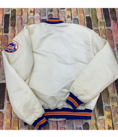 OEM ODM, veste universitaire en satin avec patchs au design personnalisé, broderie d'appliques, impression par sublimation, blouson de baseball, blouson en satin