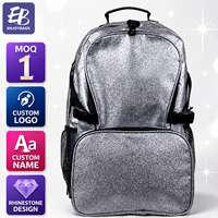 Sac à dos scolaire personnalisé pour filles, couleur turquoise pailletée, avec nom personnalisé et logo en cristal, pour les clubs de danse, de gymnastique et de cheerleading