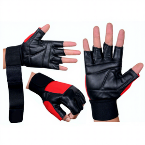 Gants de musculation unisexes noirs en cuir synthétique respirant, durables, antidérapants, à demi-doigts, taille personnalisable, pour CrossFit et gym - Product Image 1