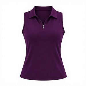 <b>Women's</b> Sleeveless Polo Shirt Index Sports Wear Solid Purple Zipper Collar Golf Top for USA - Product Image 1