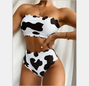 Maillot de bain deux pièces pour les femmes, taille haute, Bikini, ensemble Sexy, imprimé journal intime, vêtement de plage, vente en gros, 2021