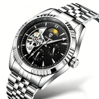 Nouvelle Arrivée Montre Automatique Homme en Acier Doré Cadran Squelette Mécanique Calendrier Affaires Luxe Montre de Luxe Montre pour Homme