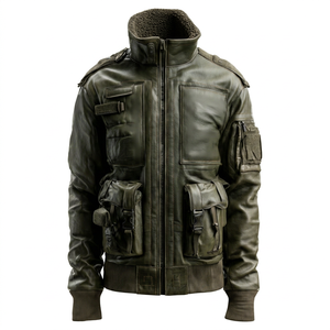 TACTICAL <b>LEATHER</b> <b>JACKET</b> FOR <b>MEN</b> WITH STAND COLLAR - Product Image 1