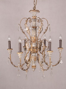Lampadario Vintage Americano Retrò a 6 Luci <span class=keywords><strong>in</strong></span> Ferro e <span class=keywords><strong>Legno</strong></span> Intagliato, Finitura Oro Antico, a Risparmio Energetico per Soggiorno - Product Image 3