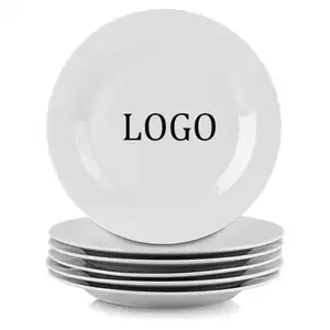Pratos de jantar de porcelana para sobremesa em cerâmica com logotipo personalizado para restaurante prato branco redondo