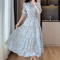 Nouvelle Robe Longue Élégante Femme Imprimé Floral Volants Coupe Trapèze pour l'Été