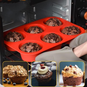 6 Cavity Round <b>Silicone</b> Muffin Mold For <b>Baking</b> Cake Egg Tart Chocolate Pudding Reusable Non Stick Oven Safe Food Grade - Product Image 2