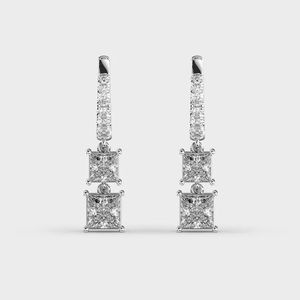 Pendientes de Diamantes Cultivados en Laboratorio con Corte Princesa de 1.10CT, Certificados por IGI, Chapados en Oro de 14K, con Pavé, Regalo de Compromiso, Boda, Fiesta, Joyería Fina - Product Image 4