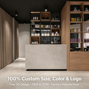 Mostrador de Salón Estilo Vantage Negro con Iluminación LED y Encimera de Piedra Personalizada para Tienda o Salón de Belleza - Product Image 5