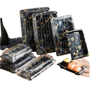 Disposable Plastic Sushi <b>Containers</b> Rectangle Black Gold Foil Design Transparent Lid Food Packaging <b>Takeaway</b> Box PP Material - Product Image 1