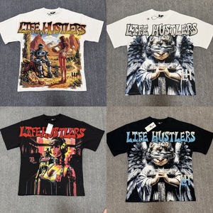 Camiseta Unisex de Alta Gama con Estampado de Letras y Pedrería, Estilo Urbano, Marca Americana de Streetwear, Life Hustlers - Product Image 2