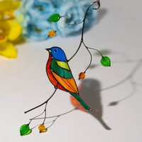 Attrape-soleil en verre coloré Art Déco avec motif d'oiseaux et de fleurs, décoration murale pour fenêtre