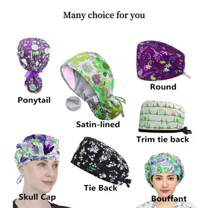 Cappello Chirurgico Personalizzato con Fiocco per Coda di Cavallo, 100% Cotone, Regolabile con Nastro, per <span class=keywords><strong>Capelli</strong></span> Lunghi, per Infermieri e Medici - Product Image 4