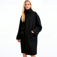 Manteau décontracté long à capuche et col en V pour femme QianZhuang, avec grandes poches, coupe ample en H, fermeture boutonnée, mélange de laine, taille XL
