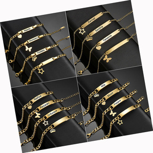 <span class=keywords><strong>Bracelet</strong></span> <span class=keywords><strong>personnalisé</strong></span> avec pendentif nom de bébé en acier inoxydable plaqué or, gravé en forme de cœur, ajustable, bijoux tendance - Product Image 1
