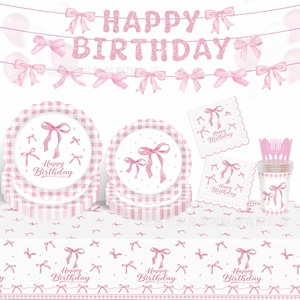 गुलाबी प्लेड बॉलिंग कार्टून पार्टी थीम डिजाइन पेपर प्लेट नैपकिन टेपकिंस की मेज के लिए डिस्पोजेबल पार्टी की आपूर्ति - Product Image 1