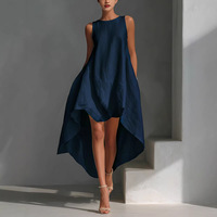 Robe midi décontractée sans manches en lin mélangé pour femme, coupe trapèze, ourlet asymétrique, grande taille, idéale pour les vacances, compatible Dropshipping Shopify