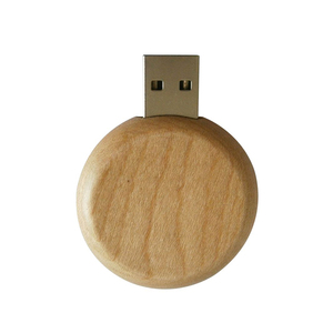 Pendrive USB redondo de madera Logotipo personalizado Caja de memoria USB de madera 3,0 2,0 64GB 16GB controlador de pulgar de bambú con llavero - Product Image 1