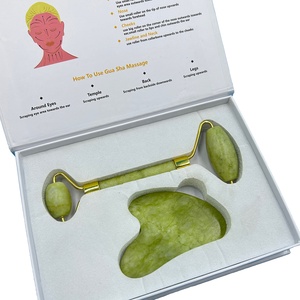 Natural Jade Facial Massage Roller Stone Private Label Skin Scrapping Jade Roller and Gua Sha Set Box Tools Jade Roller