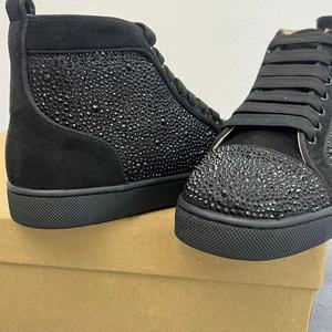 Women's Unisex Sneakers, Rhinestone Sequin Shoes, Vacation Casual Flat Shoes, Luxury Genuine <b>Leather</b> Red Sole Women's Shoes - Product Image 3