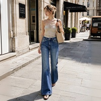 Jean évasé vintage Y2K taille haute extensible coupe slim pour femme grande taille, idéal pour le corps en forme de poire - Vente en gros