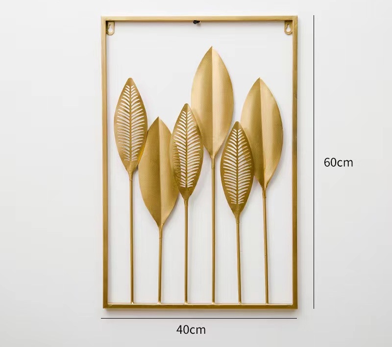 5-Decoración de pared de hojas verdes doradas