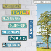 8 panneaux métalliques plats 2D imprimés sur le thème de la plage et du surf, décoration murale pour patio, piscine et plage