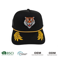 Casquette de camionneur en maille à 6 panneaux à visière incurvée noire personnalisée Captains Tiger, style Hip Hop Y2K tendance pour la plage et les spectacles, en tissu éponge