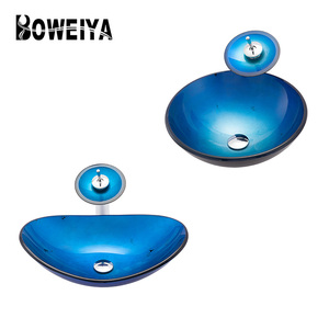 Diseño italiano arte básicos Color azul vanidades se hunde templado lavabo de vidrio del Gabinete de la estación de lavado a mano baño Cuenca para venta - Product Image 6