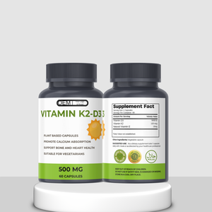 Kapsul <span class=keywords><strong>Vitamin</strong></span> K2-D3 Berbasis Tumbuhan OEM/ODM - Meningkatkan Penyerapan Kalsium, Mendukung Kesehatan Tulang & Jantung - Ramah Vegetarian - Product Image 1