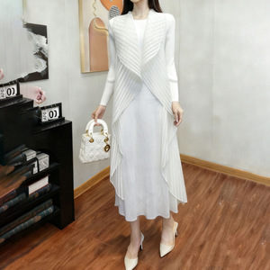 Robe d'été formelle élégante pour femme, style châle, tissée, ornée de perles, plissée, longueur genou - Product Image 2