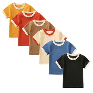 ringhalsausschnitt und manschette kinder t-shirt keine marke jungen sommer solide farbe t-shirt reine baumwolle kurzarm-kinder-t-shirt