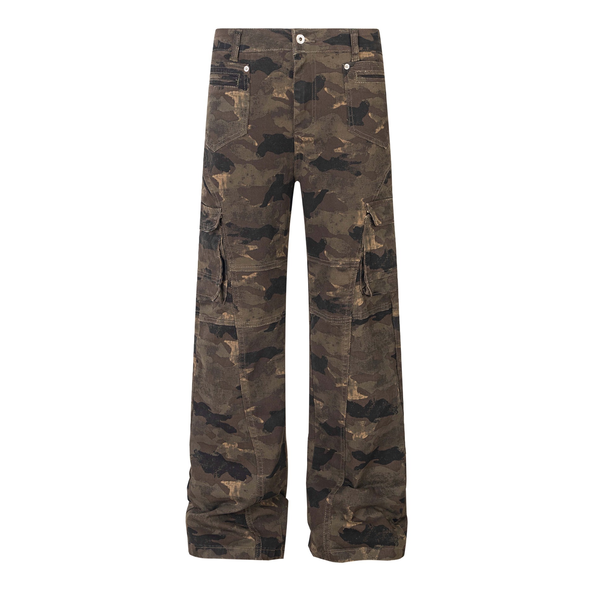 [COSYHARU公式]Military Camo Wide Denim 関税・送料込み Fashion Streetwear Camo Denim Wide Leg Pants Baggy Custom